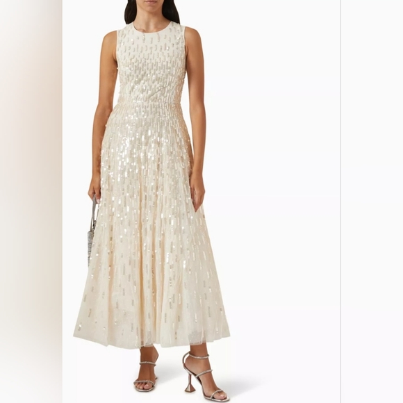NEEDLE AND THREAD Women's 16 Beige Sequin Dash Cape Ankle Gown Tulle Dress New. - Picture 11 of 11